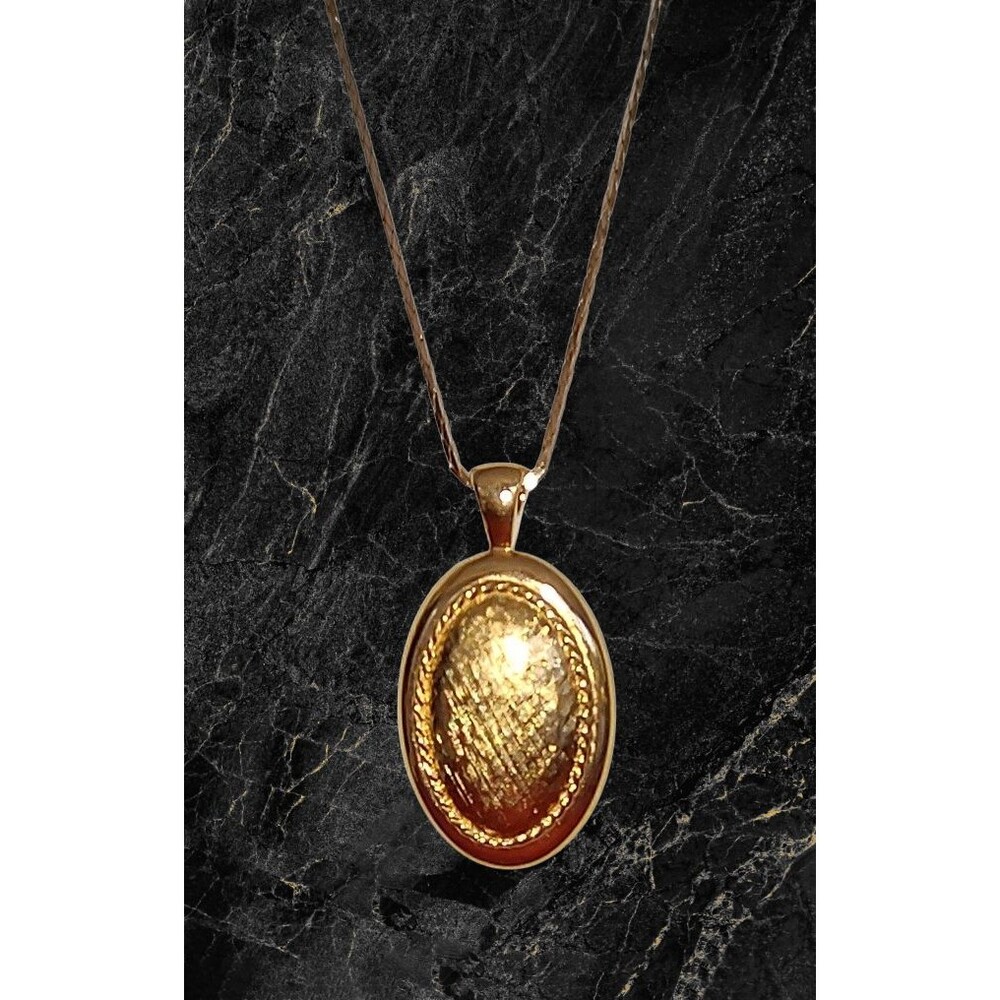 VINTAGE MONET PENDANT NECKLACE Old Monet Clasp Goldtone 24" Cobra Chain